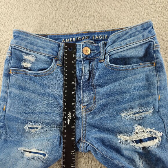 American Eagle Jeans Womens 6 Blue Hi Rise Jegging Crop Super Stretch Distressed - Picture 10 of 16